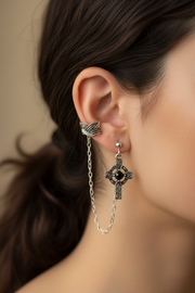 Celtic Cross Ear Cuff with Silver Chain