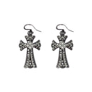 Clear Stone Gun Metal Clover Cross Earrings