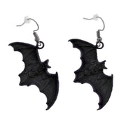 Large Black Dangling Metal Bat Earrings