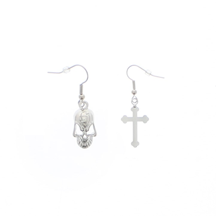 Small Crazy Skull & Cross Earrings