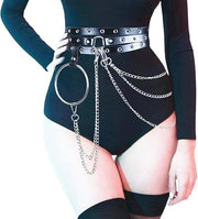 Eyelet Studded Triple Strap Belt with Triple Hip Chain
