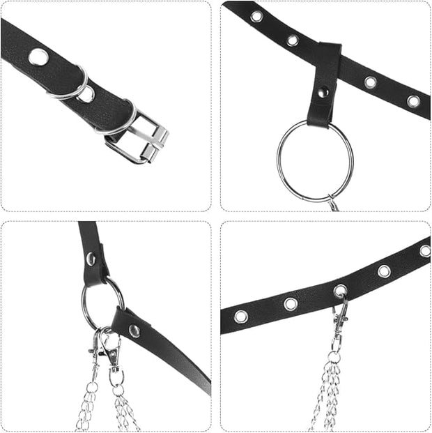 Eyelet Studded Triple Strap Belt with Triple Hip Chain