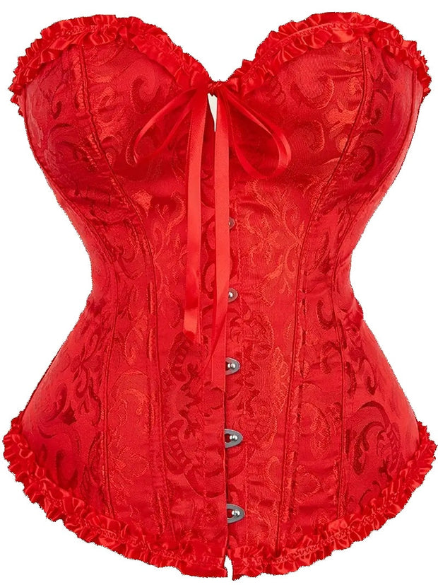 Classic Vintage Print Satin Bustier Corset