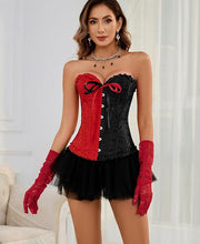 Half & Half Black & Red Classic Floral Print Bustier Corset
