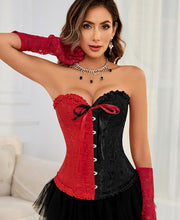 Half & Half Black & Red Classic Floral Print Bustier Corset