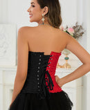 Half & Half Black & Red Classic Floral Print Bustier Corset