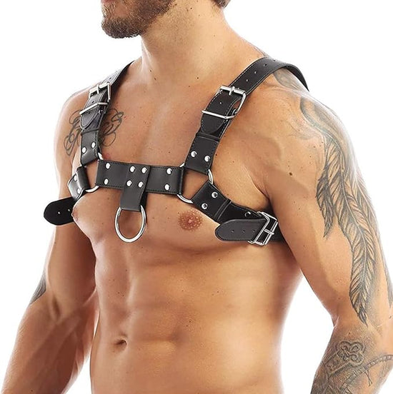 Faux Leather Chest Harness Belt with Metal Buckles