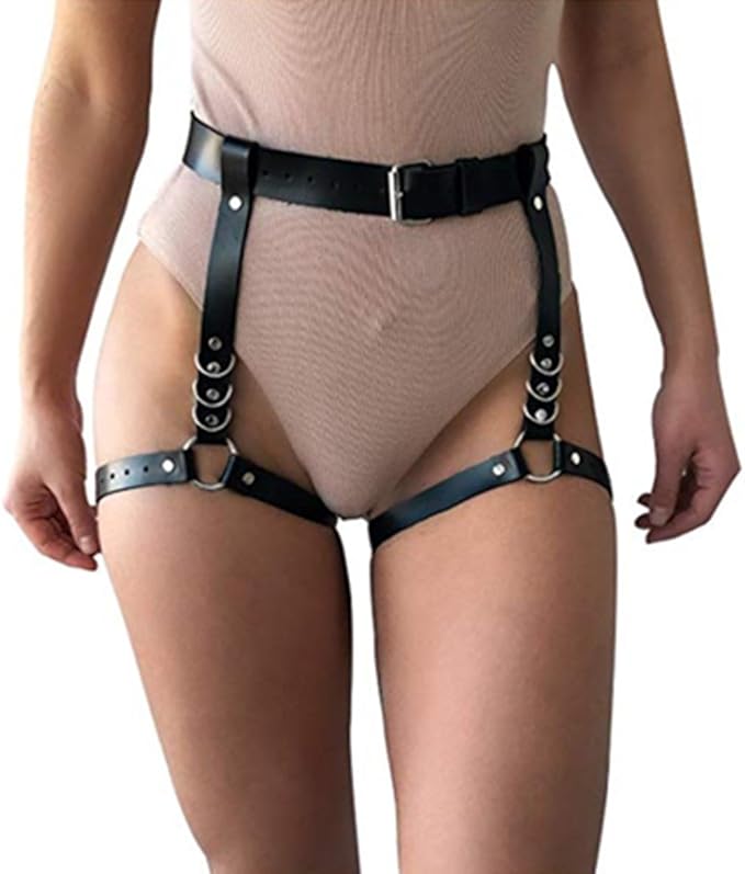 PU Leather Waist Harness & Leg Garters