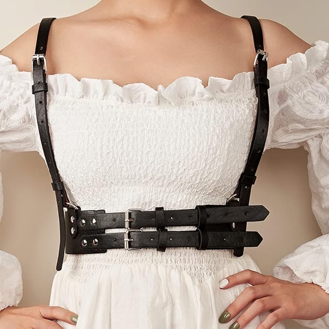 PU Leather Body & Bra Harness Double Belt