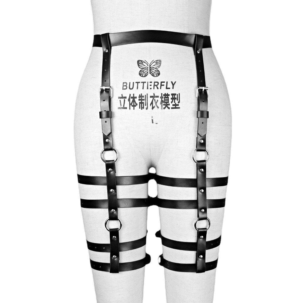 PU Leather Steampunk Side Thigh Garter Belt