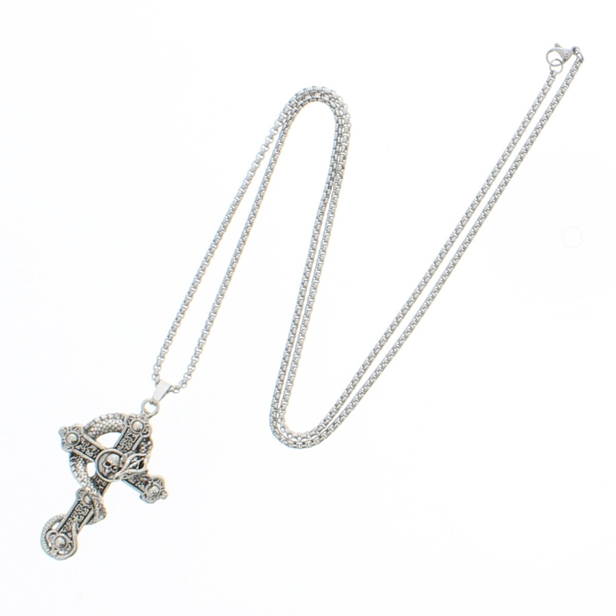 Skull, Cross & Snake Pendant Chain Necklace
