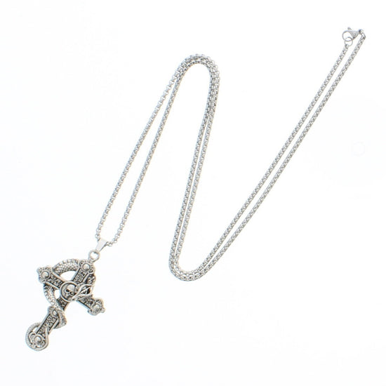 Skull, Cross & Snake Pendant Chain Necklace