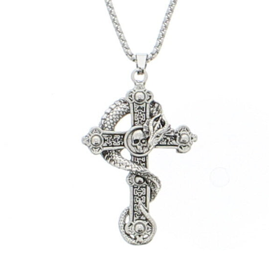 Skull, Cross & Snake Pendant Chain Necklace