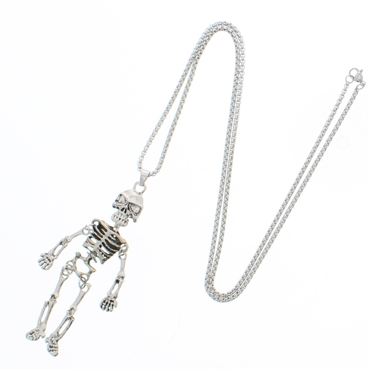 Long Dangly Silver Skeleton Chain Necklace