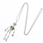 Long Dangly Silver Skeleton on Adjustable Chain Necklace