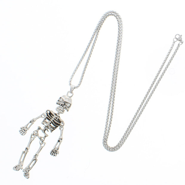 Long Dangly Silver Skeleton on Adjustable Chain Necklace