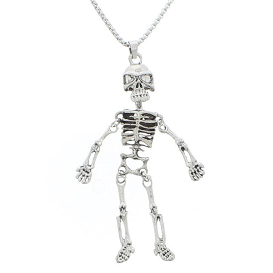 Long Dangly Silver Skeleton Chain Necklace