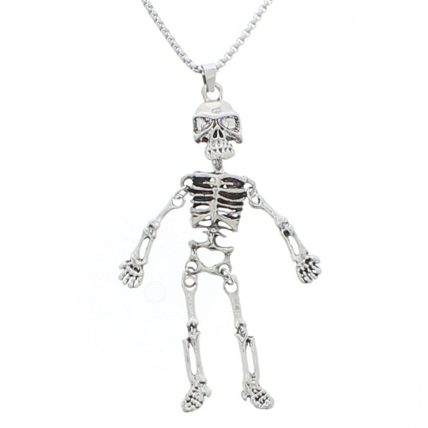 Long Dangly Silver Skeleton Chain Necklace