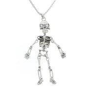 Long Dangly Silver Skeleton on Adjustable Chain Necklace