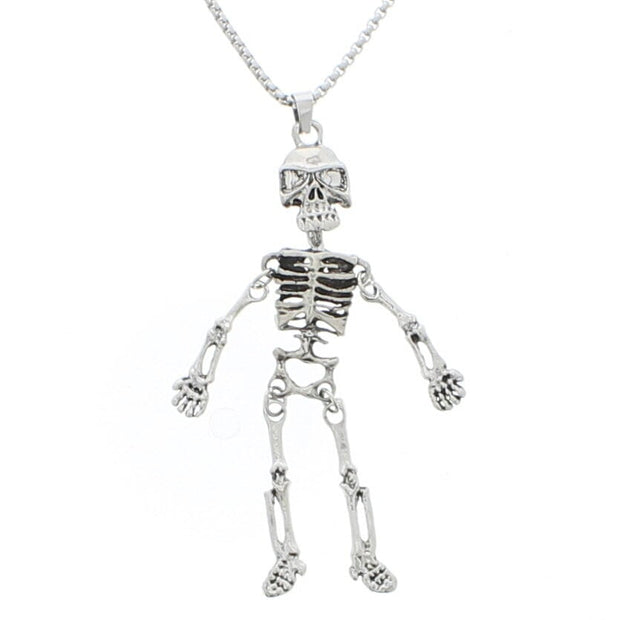 Long Dangly Silver Skeleton on Adjustable Chain Necklace