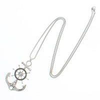 Silver Anchor & Wheel Pendant on Chain Necklace