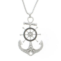 Silver Anchor & Wheel Pendant on Chain Necklace