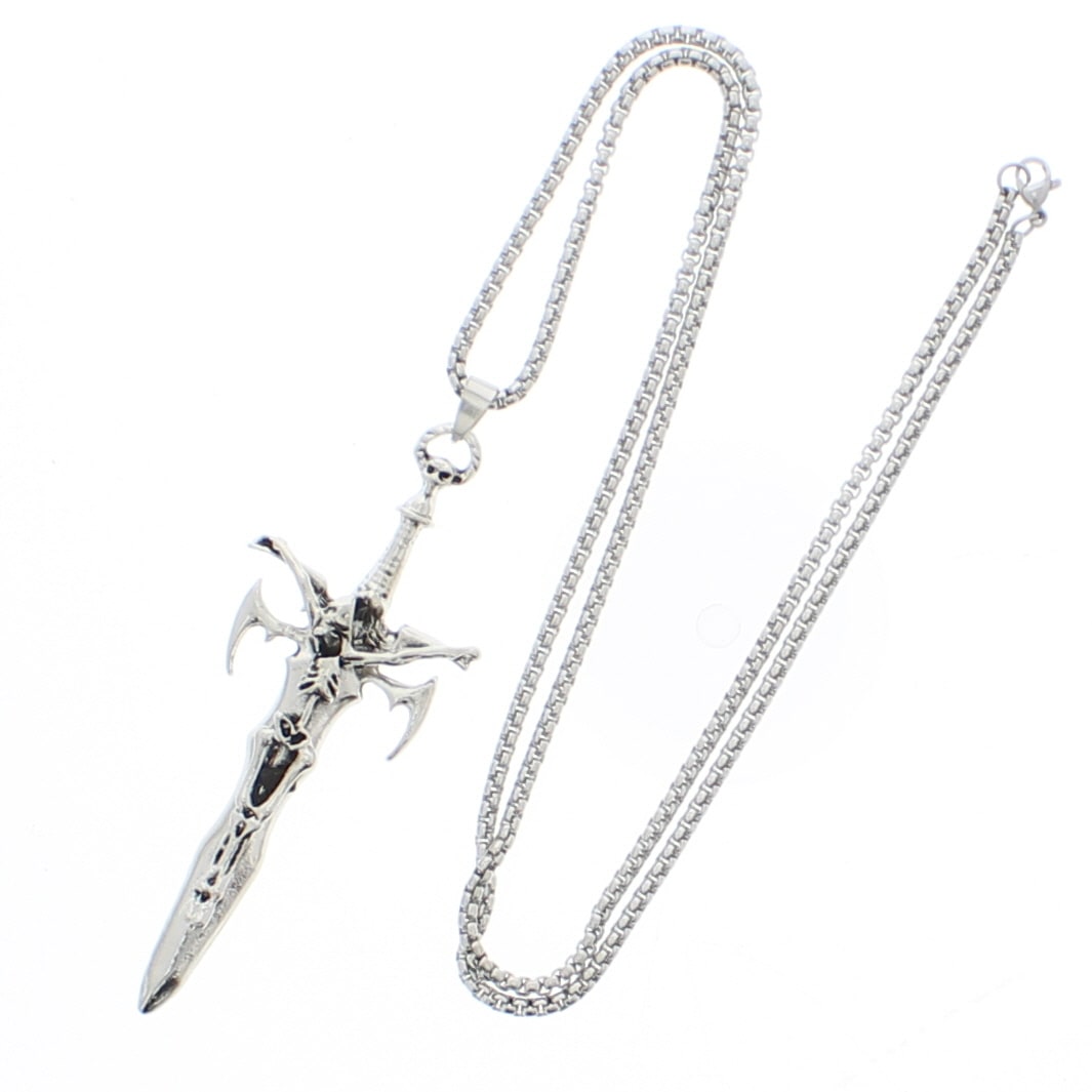 Skeleton on Sword Chain Necklace