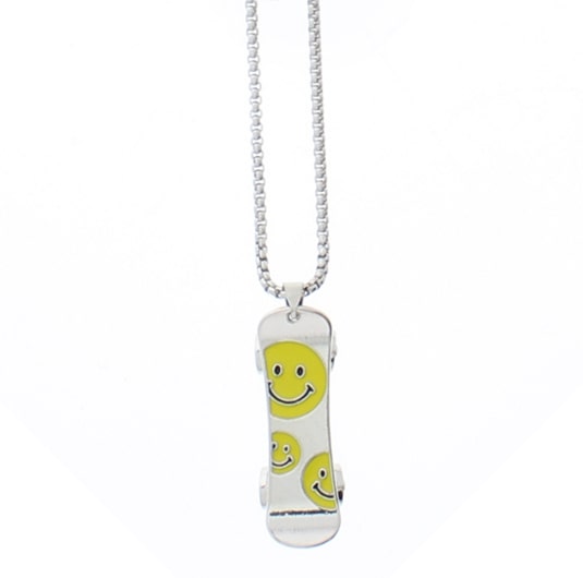 Smiley Face Skateboard Chain Necklace