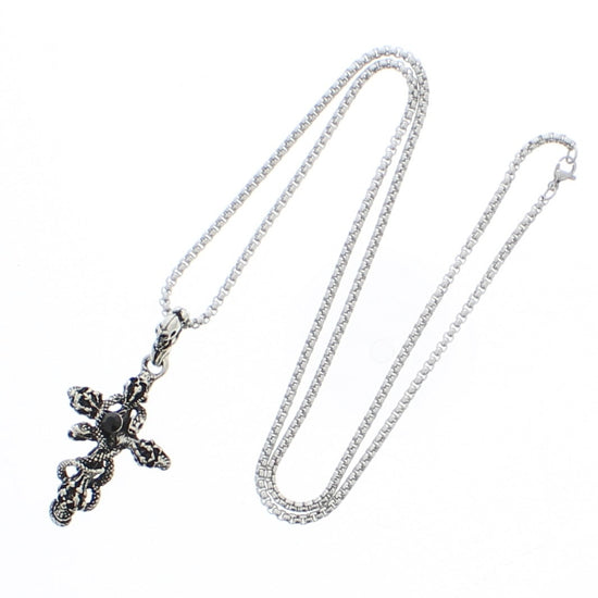 Skulls, Snake & Cross Chain Necklace with Black Diamante Stone