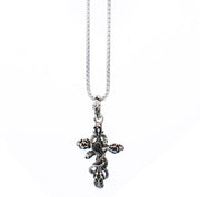 Skulls, Snake & Cross Chain Necklace with Black Diamante Stone