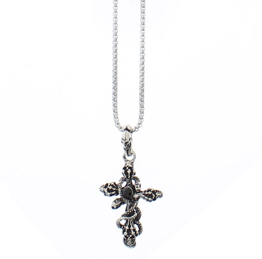 Skulls, Snake & Cross Chain Necklace with Black Diamante Stone