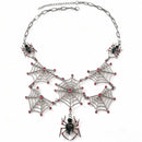 Gun Metal Cobweb Necklace with Jewel Spiders & Ruby