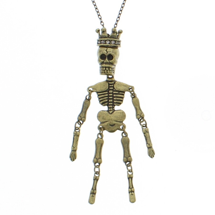 Antique Gold Crazy King Skeleton on Adjustable Chain Necklace