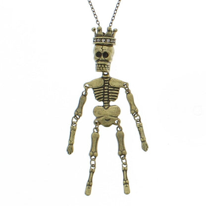 Antique Gold Crazy King Skeleton on Adjustable Chain Necklace