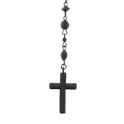 Black Faceted Bead Rosary Cross Necklace