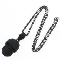 Black Matte Finish Engraved Skull Pendant Necklace