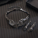 Adjustable Skeleton Hand Choker & Earrings Set