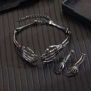 Adjustable Skeleton Hand Choker & Earrings Set