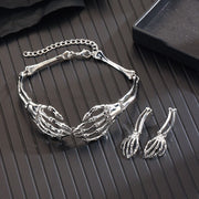 Adjustable Skeleton Hand Choker & Earrings Set