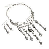 Silver Diamante Skeleton Choker & Earrings Set