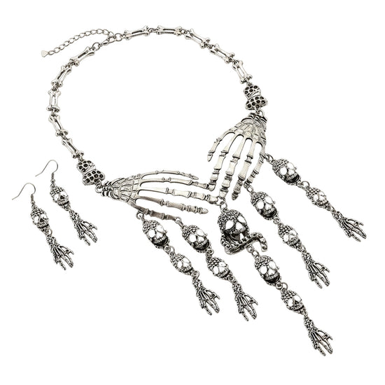 Silver Diamante Skeleton Choker & Earrings Set