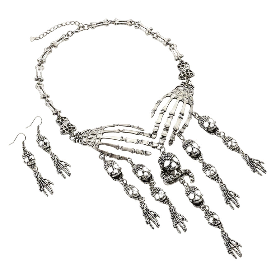 Silver Diamante Skeleton Choker & Earrings Set