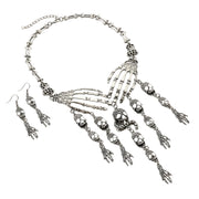 Silver Diamante Skeleton Choker & Earrings Set