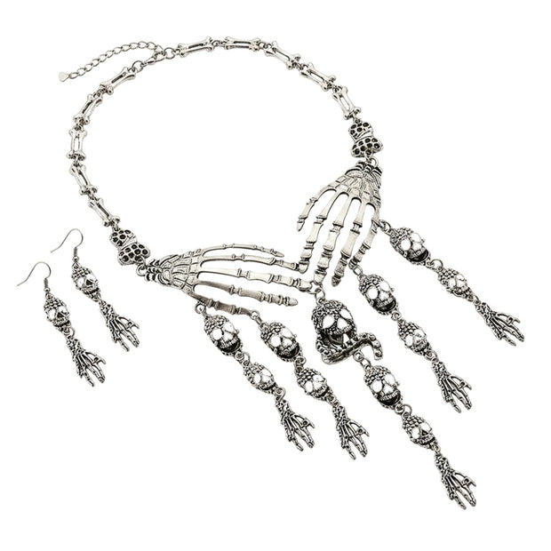Silver Diamante Skeleton Choker & Earrings Set