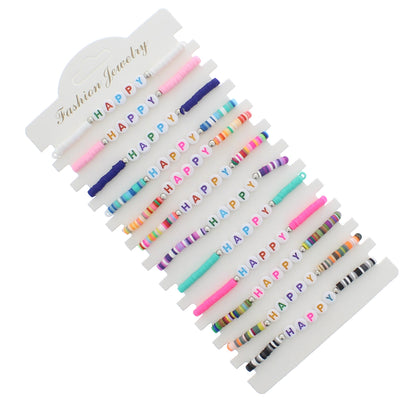 Card of 12 Assorted Colourful HAPPY Friendship Bracelets