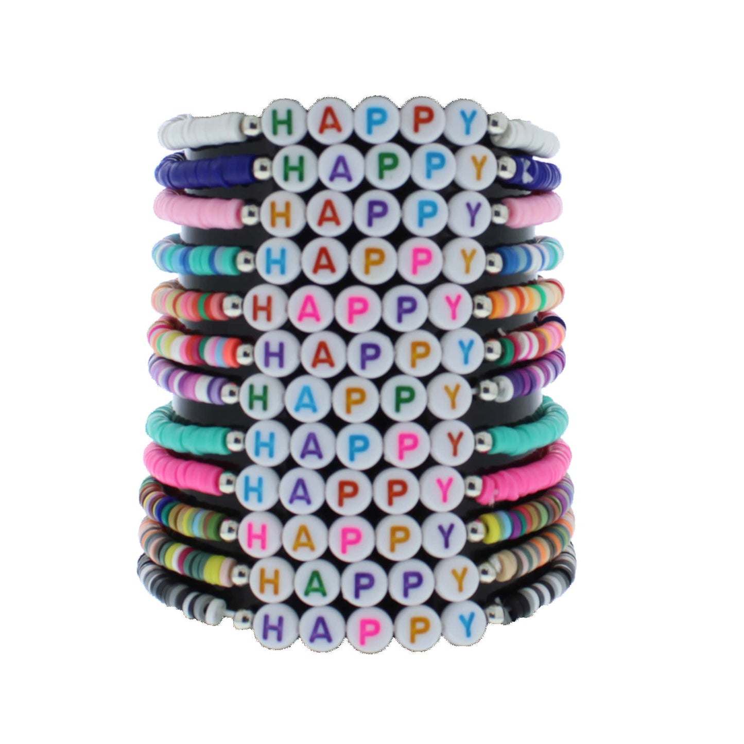 Card of 12 Assorted Colourful HAPPY Friendship Bracelets