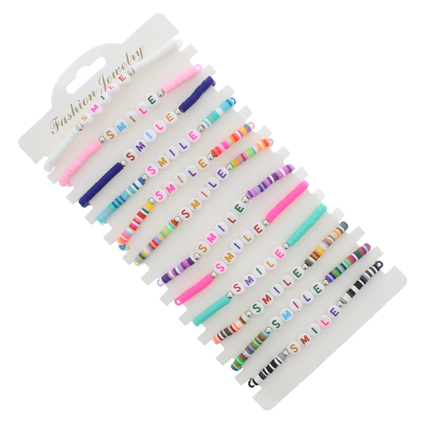 Card of 12 Assorted Colourful SMILE Friendship Bracelets