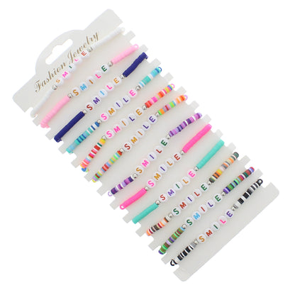 Card of 12 Assorted Colourful SMILE Friendship Bracelets