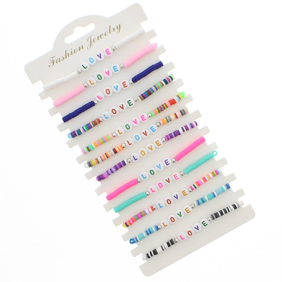 Card of 12 Assorted Colourful LOVE Friendship Bracelets