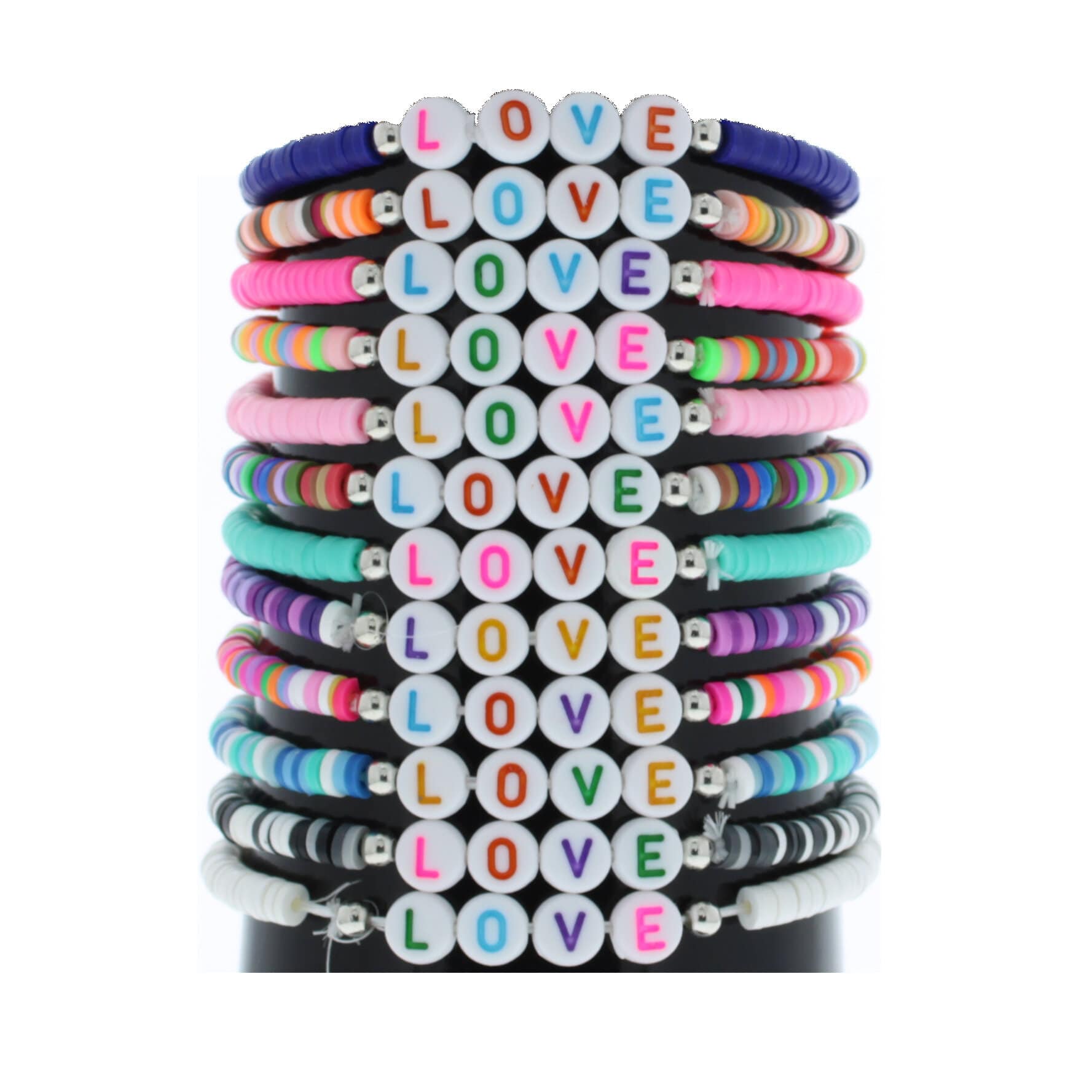Card of 12 Assorted Colourful LOVE Friendship Bracelets